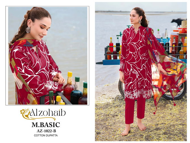 M Basic 1022 By Alzohaib Cotton Embroidery Pakistani Suits Wholesale Shop In Surat
